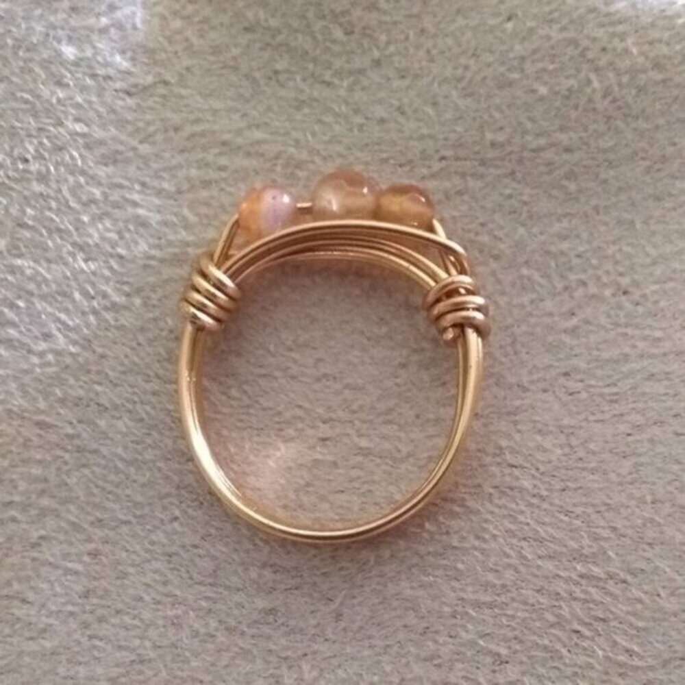 Apricot + Pale Tangerine Agate ~ Beaded Gemstone Rings - Handmade Sz 5.75 + 6